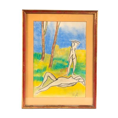 Antonio Vangelli, Figure in un paesaggio, tecnica mista su carta