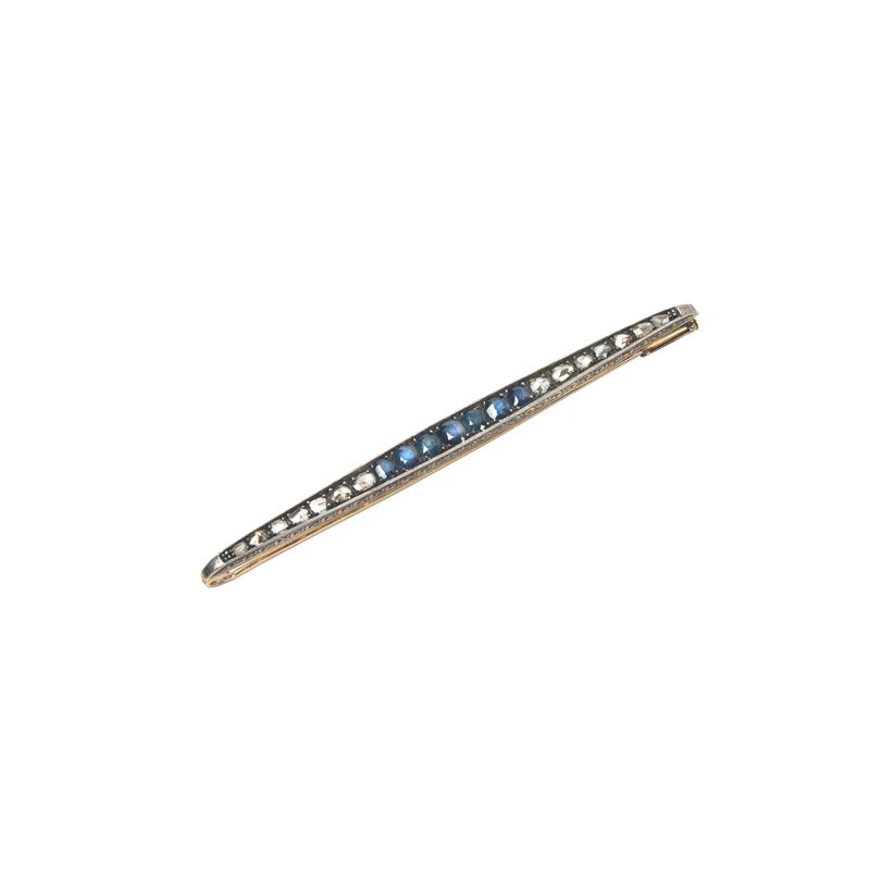 SPILLA IN ORO 18KT , ARGENTO DIAMANTI E ZAFFIRI