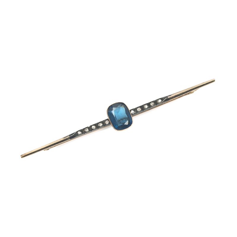 SPILLA IN ORO 18KT , ARGENTO DIAMANTI E PIETRA