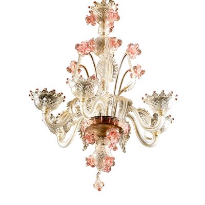 Lampadario, manifattura Murano, vetro a sei luci, inizi sec. XX