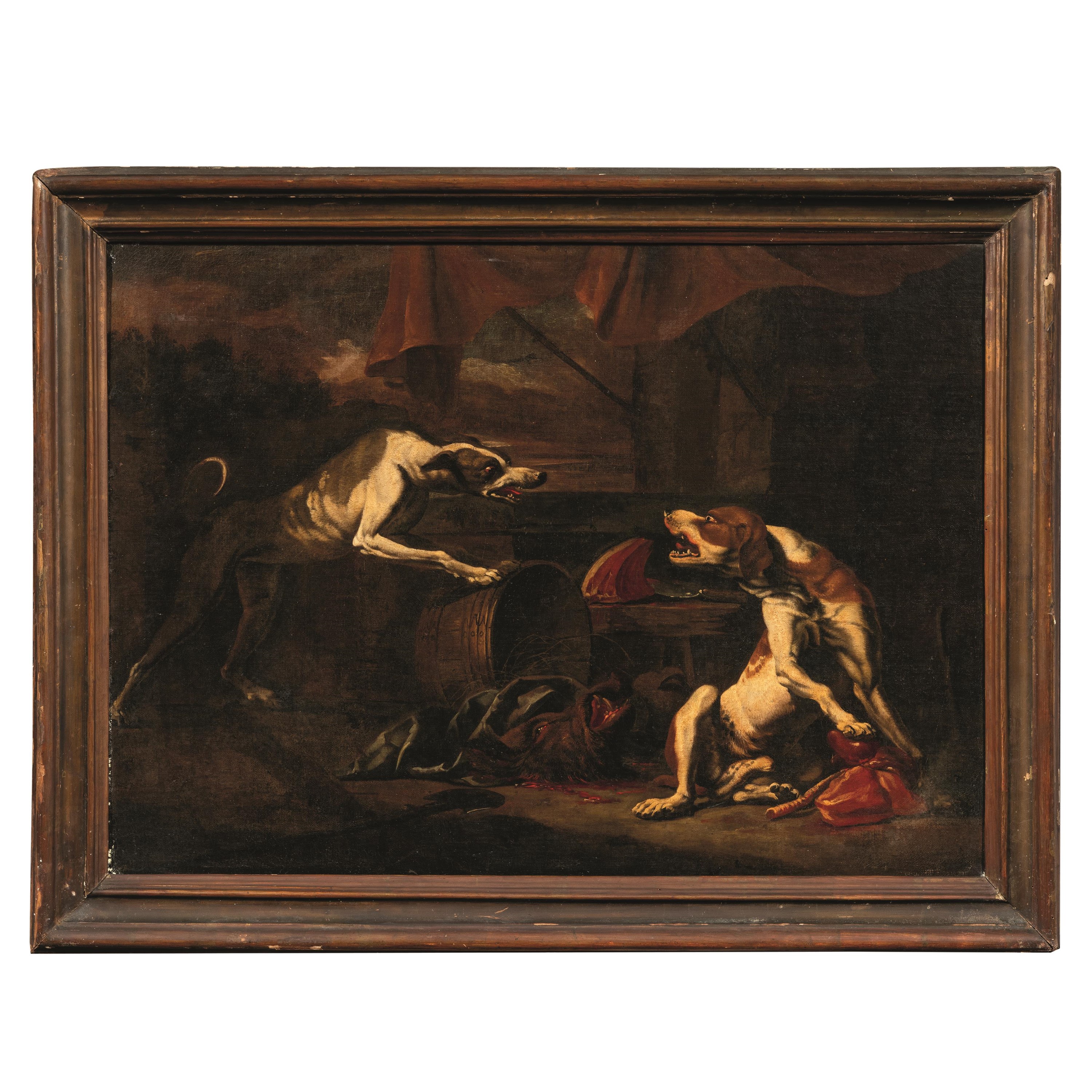 Scuola lombarda, XVII secolo, Cani, olio su tela