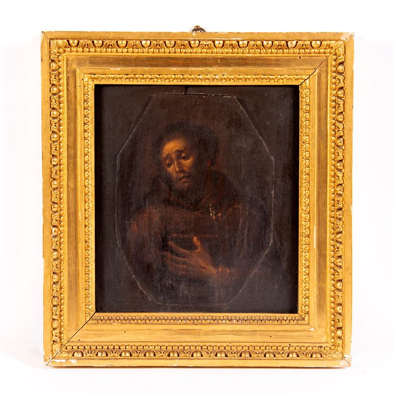 Scuola italiana, San Francesco, olio su tavola ottagonale