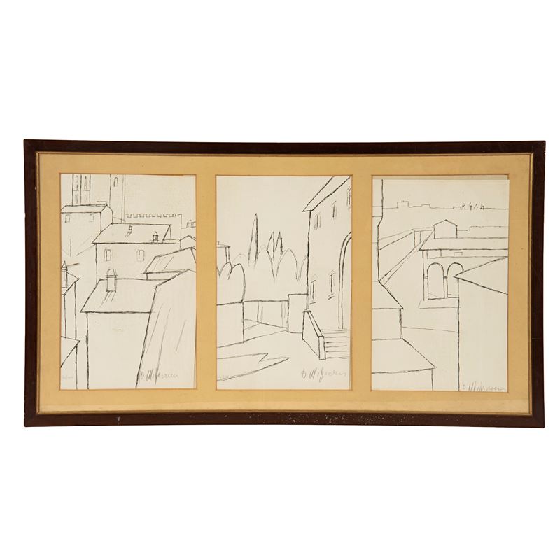 Dino Migliorini, Scorci con case (tre litografie entro unica cornice)