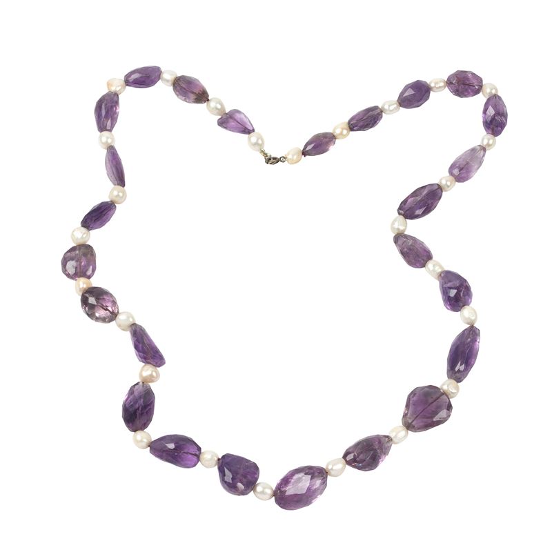 COLLANA DI AMETISTA E PERLE