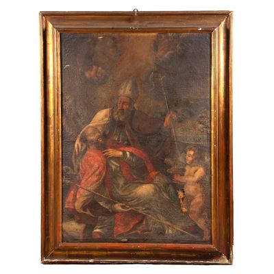 Scuola italiana, Secolo XVIII, Transito di un santo vescovo, olio su tela