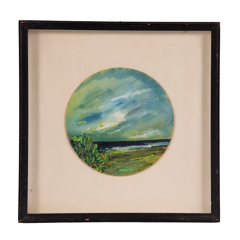 Scuola italiana, Paesaggio marino (olio su cartone circolare)
