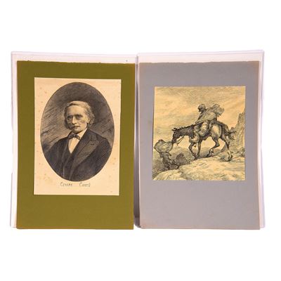 Scuola italiana, Ritratti di Cesare Cantu e viandanti, coppia di disegni