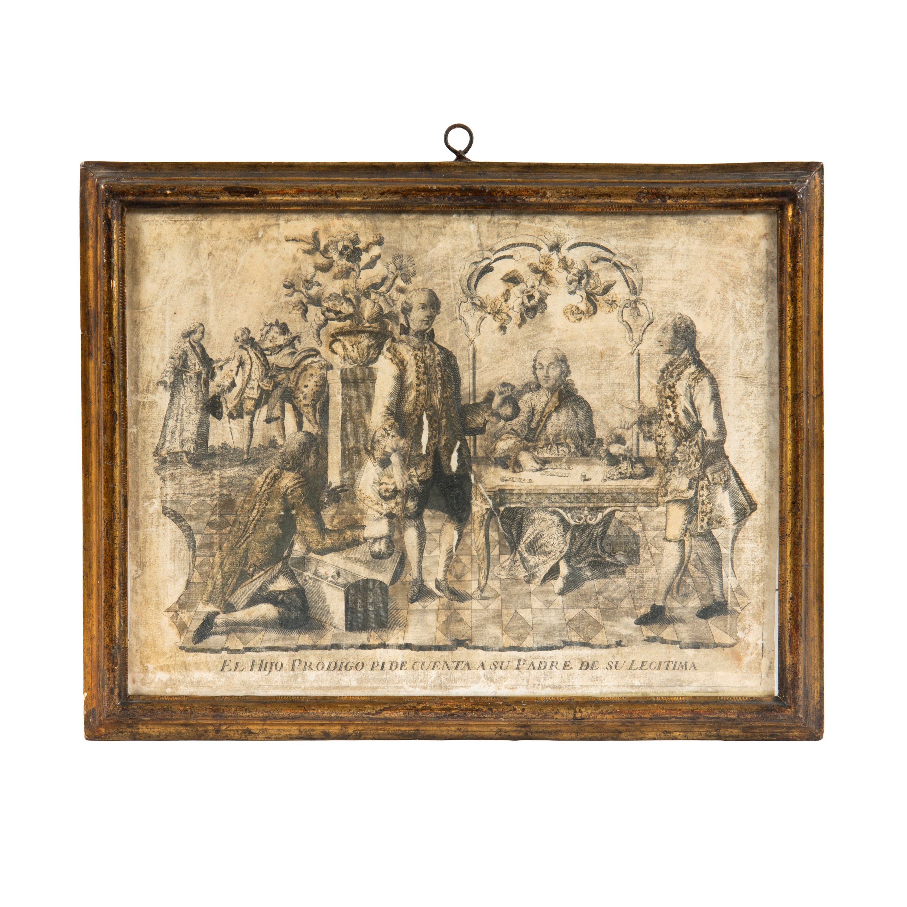 Scuola del XVIII secolo, Scene di famiglia (quattro stampe entro cornici coeve)