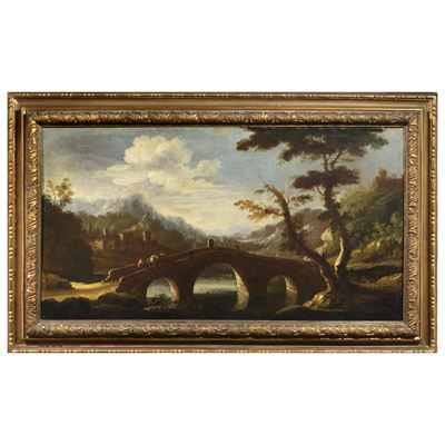 Nicola Viso, Paesaggio fluviale con ponte e figure