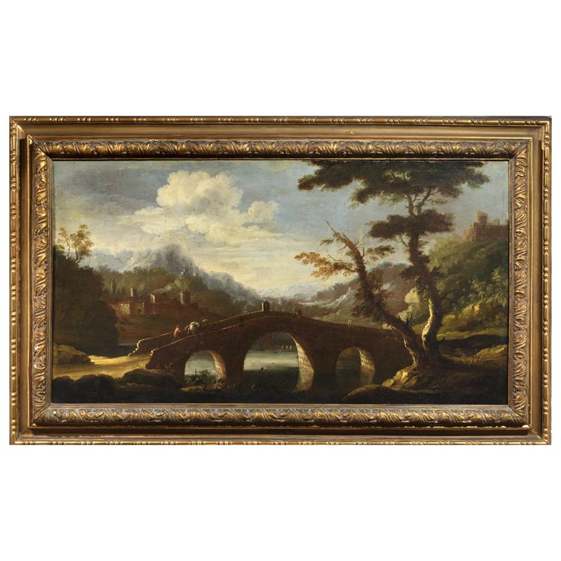 Nicola Viso, Paesaggio fluviale con ponte e figure