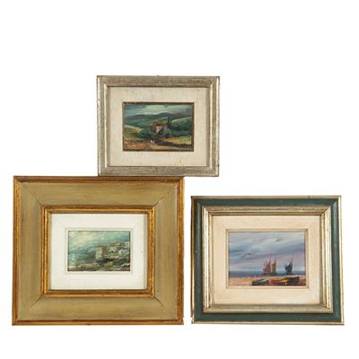 Scuola italiana, Lotto di quattro dipinti a paesaggio, olio su cartone e cartone telato (sec. XX)