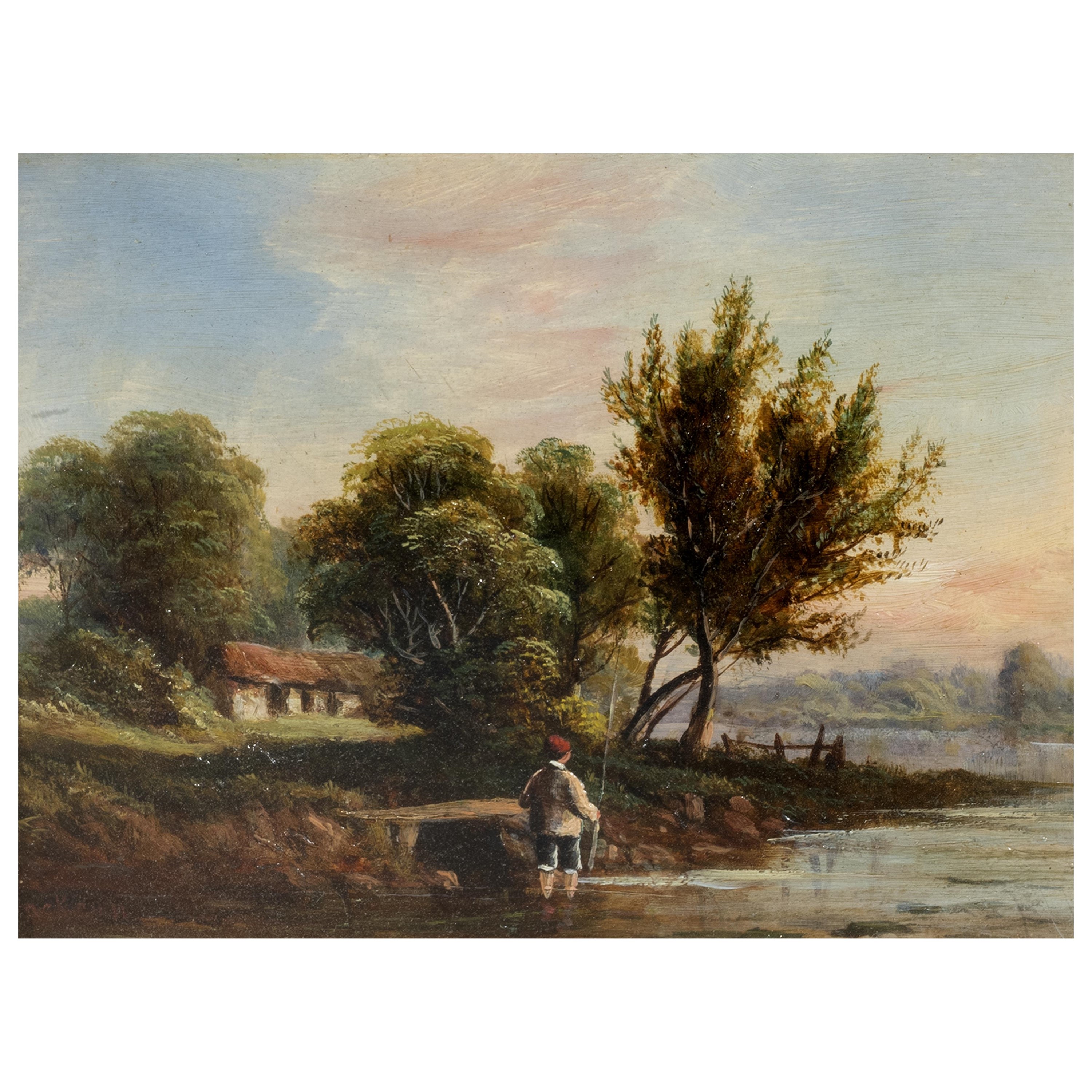 Scuola italiana (inizio XX secolo), Paesaggio fluviale (coppia di dipinti, olio su cartoncino)