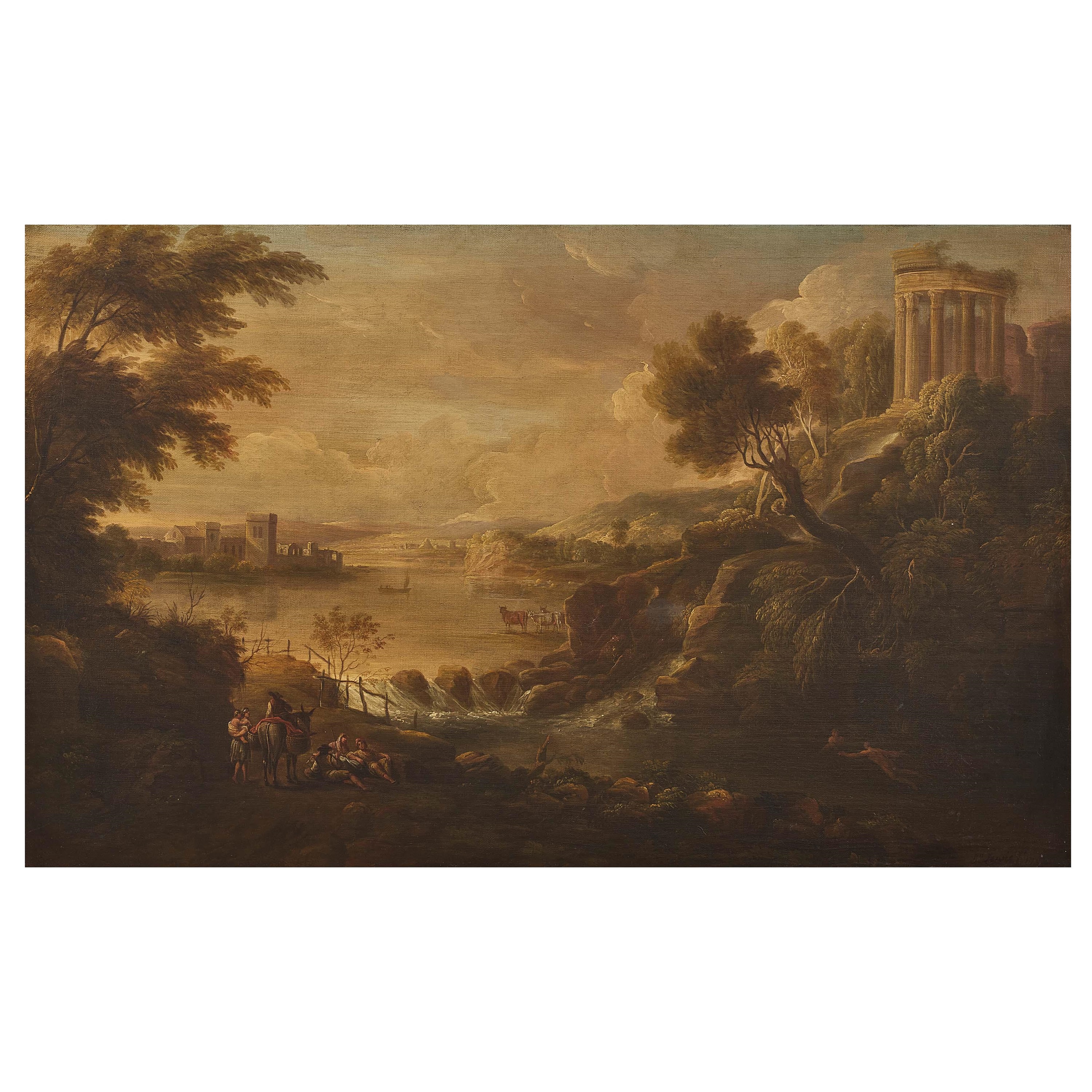 Artista francese del XVIII secolo, Paesaggio arcadico con figure e armenti