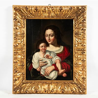 Scuola fiamminga, Madonna con Bambino, olio su tavola (sec. XVII)