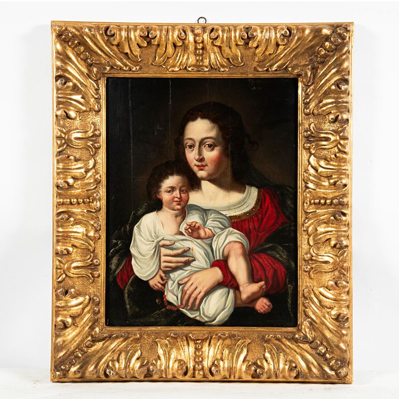 Scuola fiamminga, Madonna con Bambino, olio su tavola (sec. XVII)