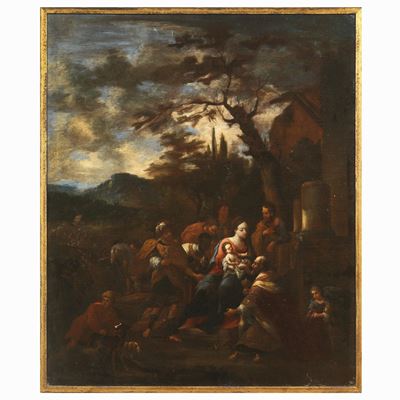 Scuola italiana (sec. XVIII), Adorazione dei Magi, olio su tela