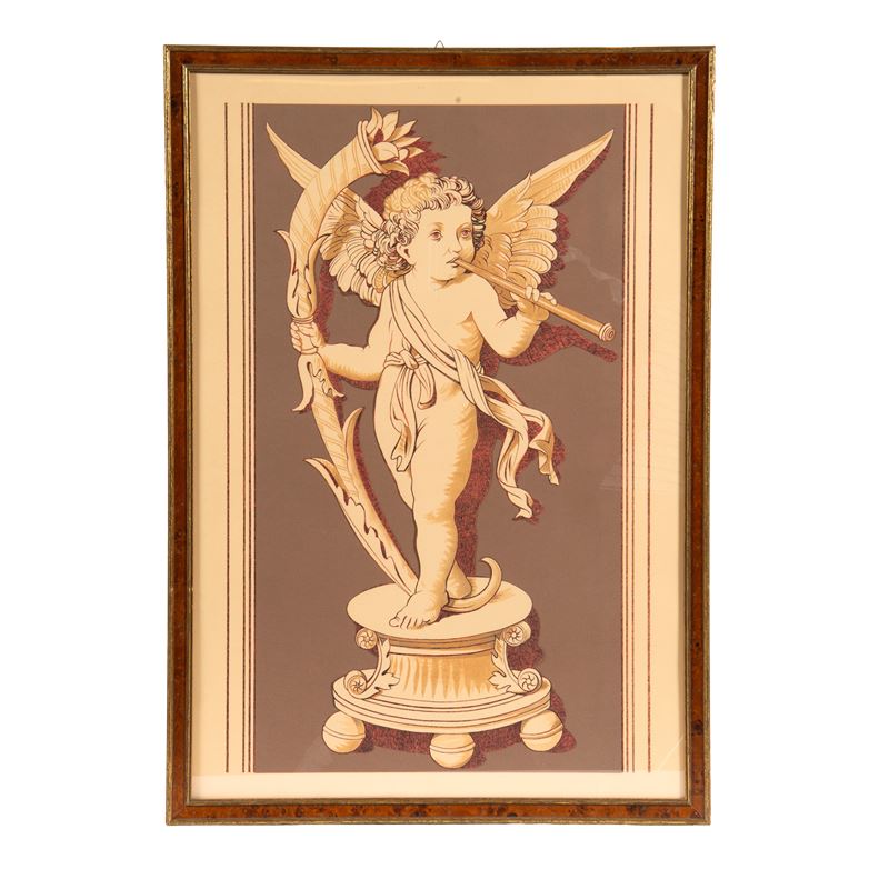 Scuola italiana del XX secolo, Putto suonatore (disegno su carta)