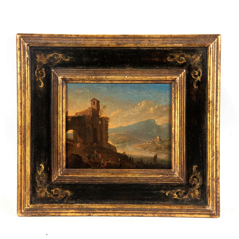 Jan Griffier il Vecchio, Paesaggio con castelletto e personaggi