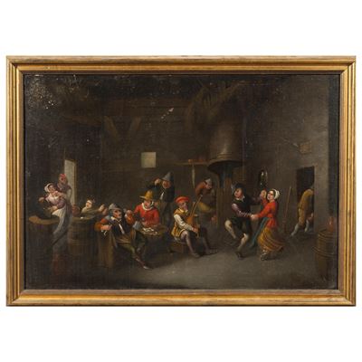 Scuola del nord Europa, Scena popolare in un interno, olio su tela (XVIII–XIX secolo)