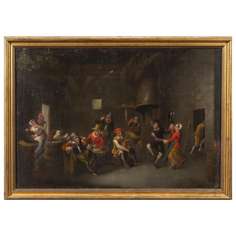 Scuola del nord Europa, Scena popolare in un interno, olio su tela (XVIII–XIX secolo)