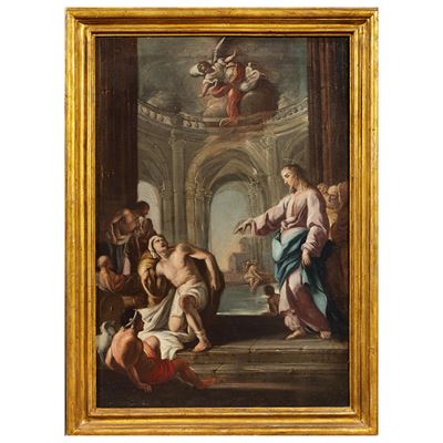Scuola napoletana, Guarigione del paralitico alla piscina di Betzaeta (olio su tela, sec. XVIII)
