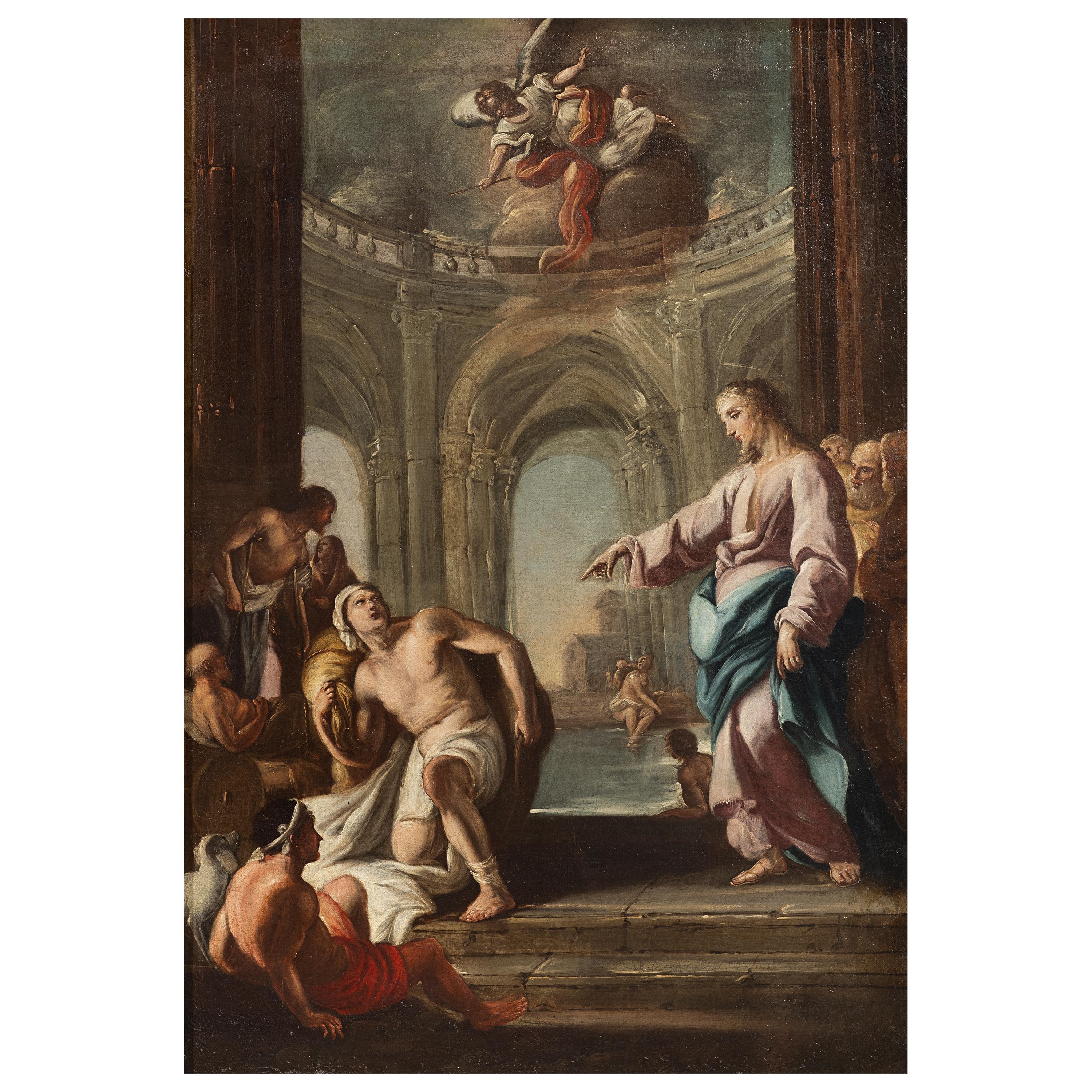 Scuola napoletana, Guarigione del paralitico alla piscina di Betzaeta (olio su tela, sec. XVIII)