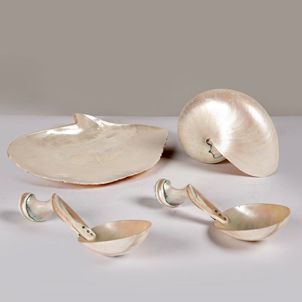 



Una conchiglia, un nautilus e due grandi cucciai, sec. XX 
