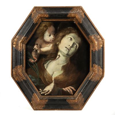 Scuola lombarda, Santa Giustina martire, olio su tela ottagonale (sec. XVII)