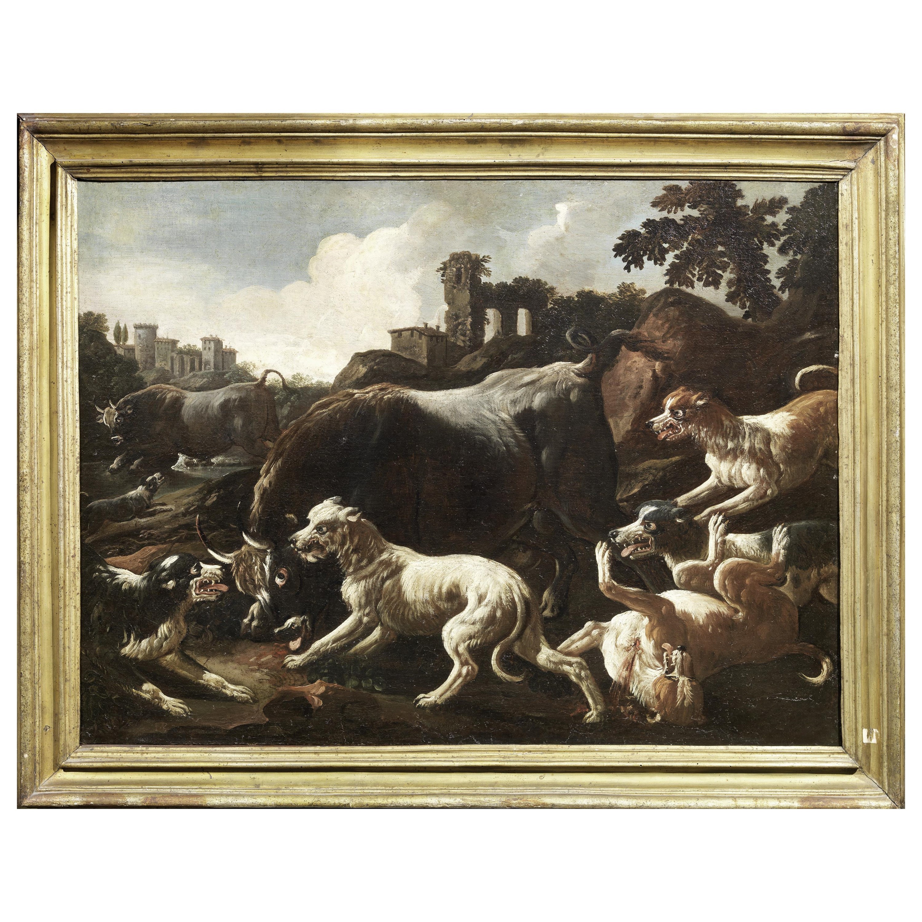 Scuola di Rosa da Tivoli, Coppia di dipinti a soggetto pastorale e animale, olio su tela (sec. XV...