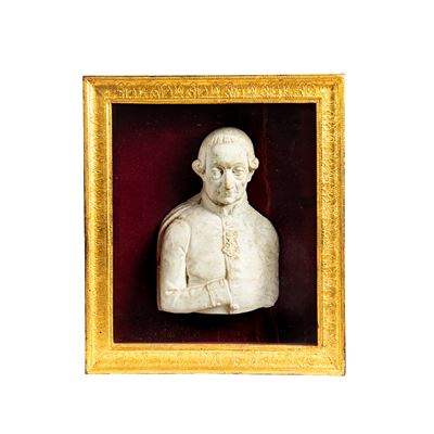 Sec. XIX, Altorilievo con figura di Gentiluomo, gesso entro cornice dorata