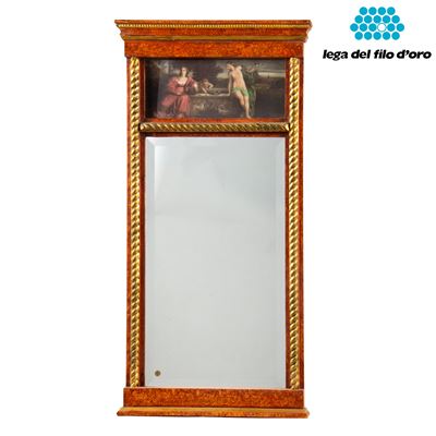 Specchiera, cornice in legno laccato intagliato e dorato, sec. XX