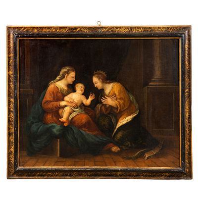 Scuola romana, Matrimonio mistico di Santa Caterina, olio su tela (sec. XVIII)