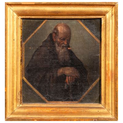Scuola dell'Italia centrale, Sant’Antonio Abate, olio su tela riportato su tavola (sec. XVII)