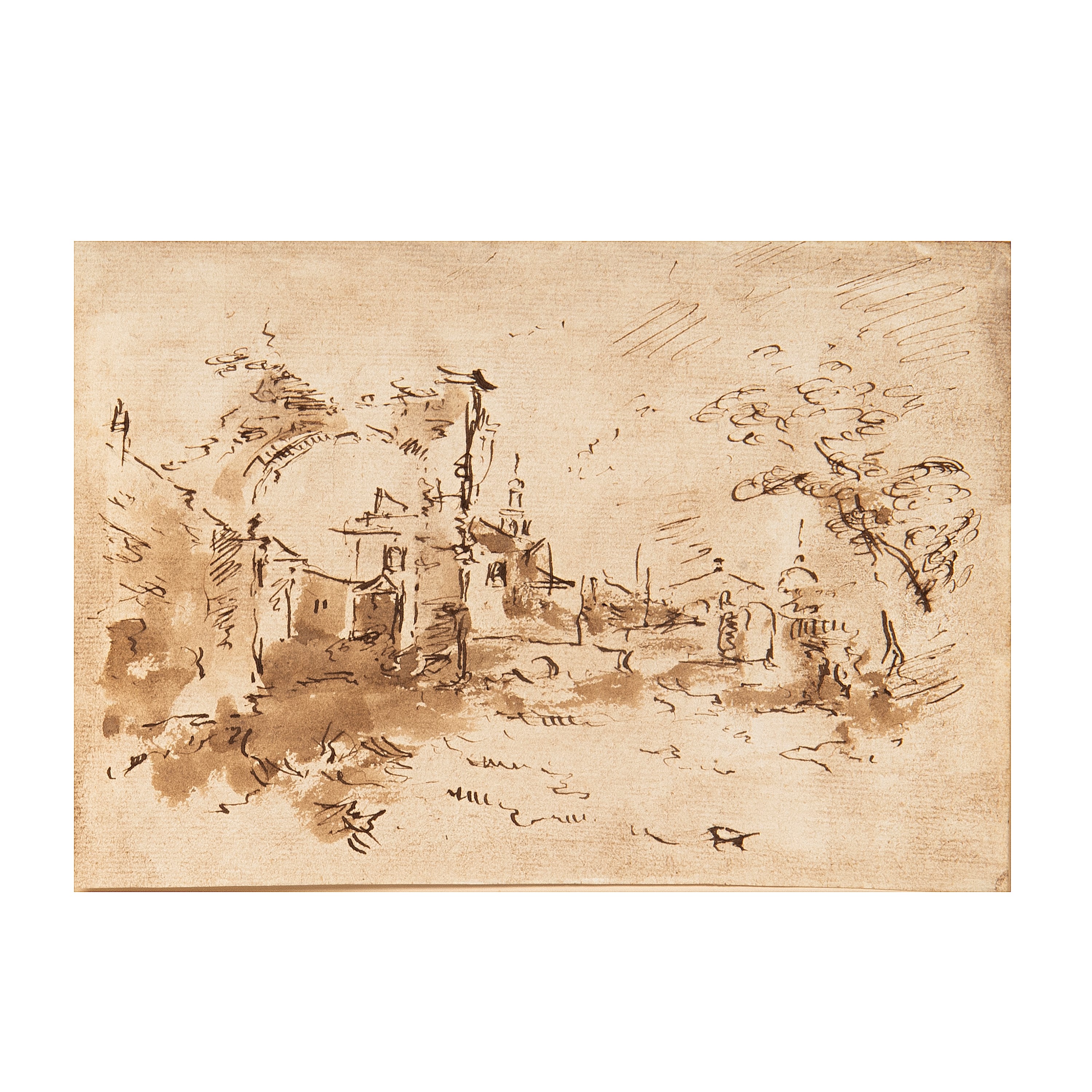 Emilio Comba, Porticciolo e Paesaggio con architetture e rovine