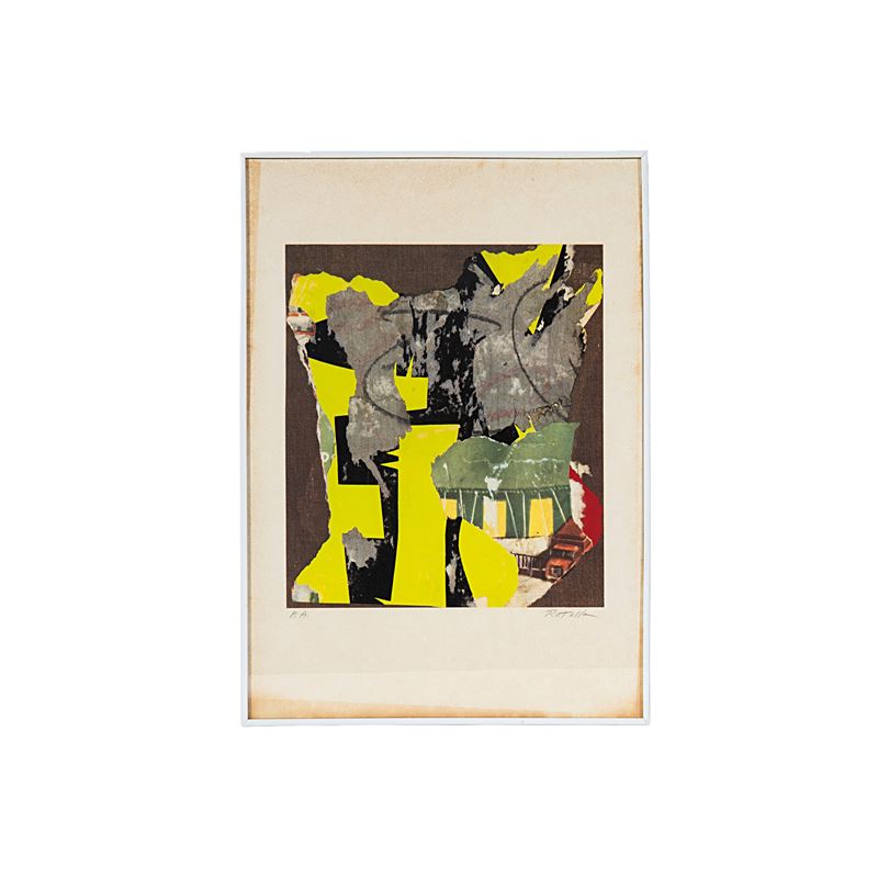 Mimmo Rotella, Astratto, prova d'artista su carta, firmato (cm 70x50)