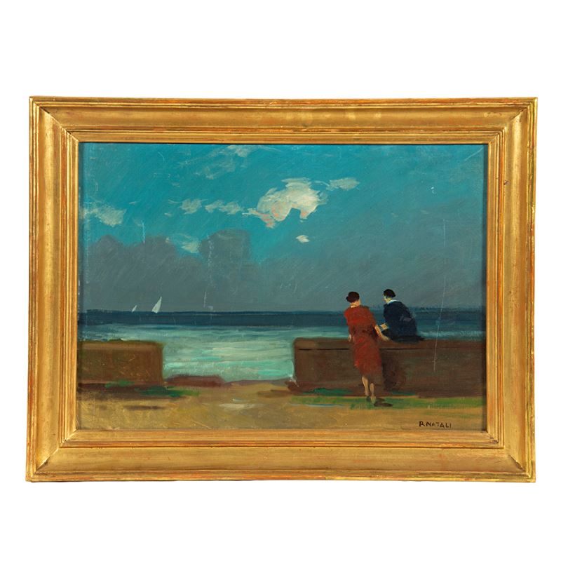 Renato Natali, Marina con personaggio, olio su tela