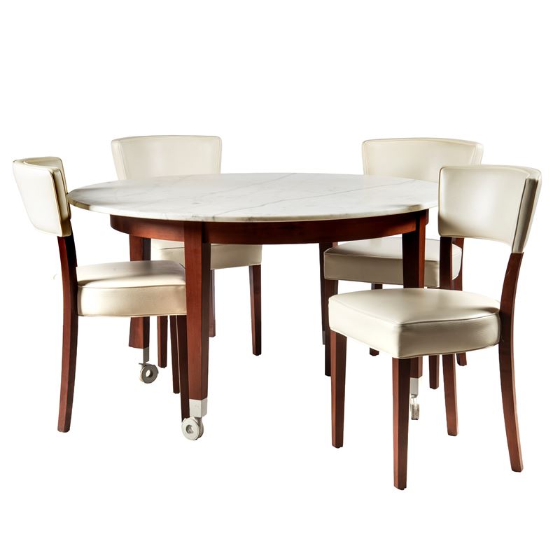 Philippe Starck, set in ciliegio e marmo "NEOZ" (tavolo e quattro sedie)