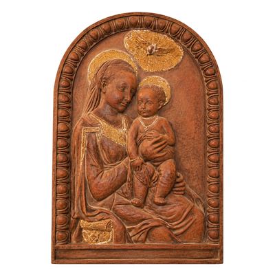 Scultura raffigurante Madonna con Bambino, Altorilievo in terracotta, sec. XX