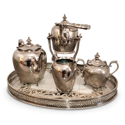 Servizio da tè e caffè tedesco, composto da samovar e accessori, inizi sec. XX