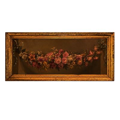 Scuola italiana (sec. XIX), Fiori, olio su tela con cornice dorata