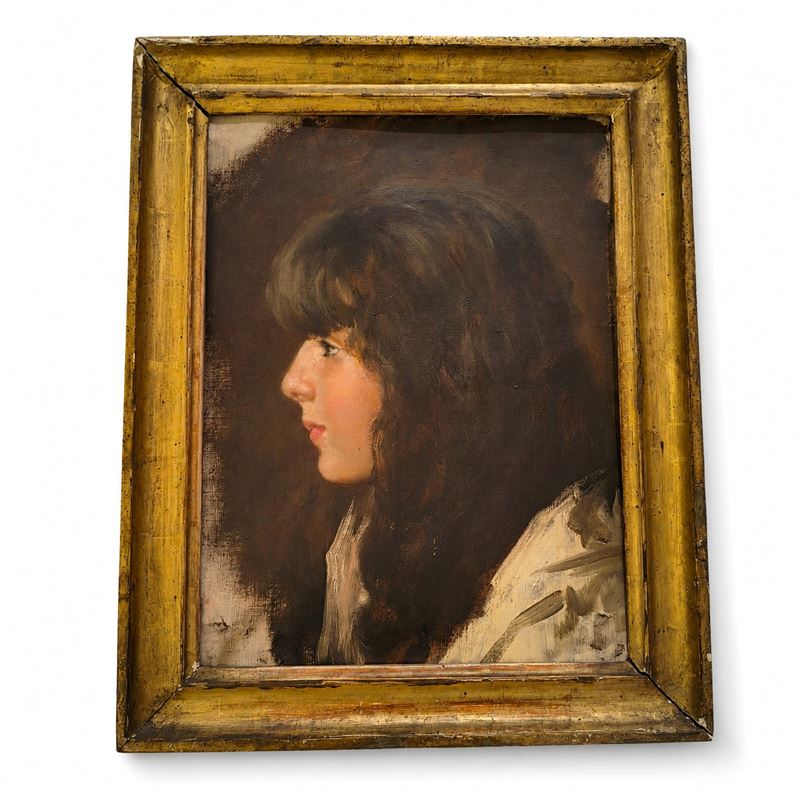 Scuola italiana, Profilo di fanciulla, olio su tela (inizi XX secolo)