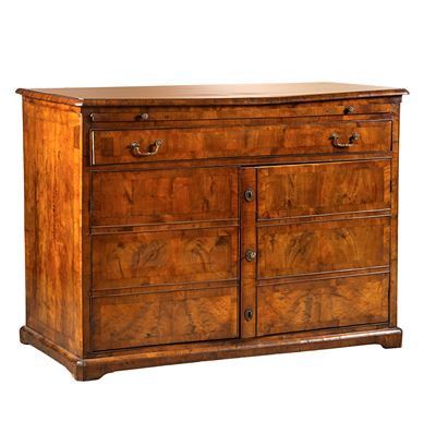 Credenza in noce, credenza a due sportelli con cassetto e sottopiano scorrevole, sec. XIX