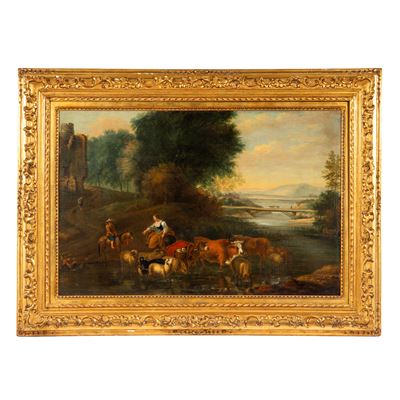 Scuola italiana, Paesaggio pastorale, olio su tela (sec. XIX)