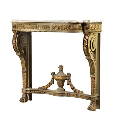 Console, console in legno laccato intagliato con piano in marmo (sec. XX)