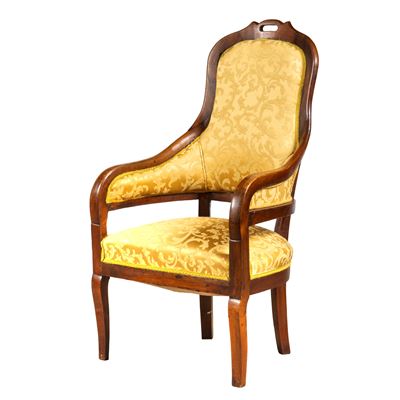 Poltrona, noce, damascato giallo, secolo XIX