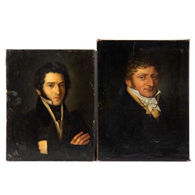 Scuola del XIX secolo, Due ritratti di gentiluomini (due dipinti ad olio su tela)