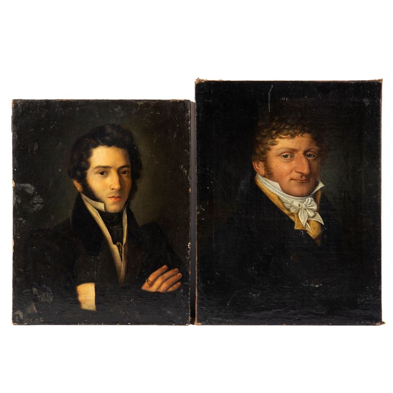 Scuola del XIX secolo, Due ritratti di gentiluomini (due dipinti ad olio su tela)