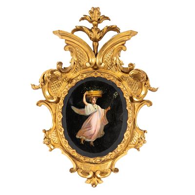 Scuola italiana, Figura pompeiana, olio su tela ovale
