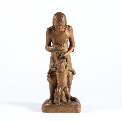 Scuola italiana, Scena domestica, scultura in terracotta (fine XIX secolo)