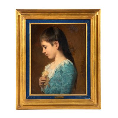 Scuola italiana, Ritratti di giovinetta, due dipinti a olio su tela (sec. XIX)